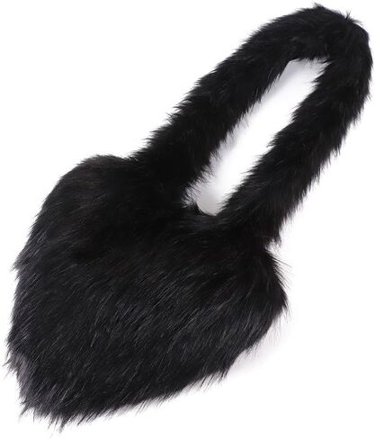 Womens Faux Fur Shoulder Bag Furry Purse Handbag Crossbody Bag Heart Shaped with Shoulder Strap in Kuwait