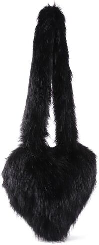 Womens Faux Fur Shoulder Bag Furry Purse Handbag Crossbody Bag Heart Shaped with Shoulder Strap in Kuwait