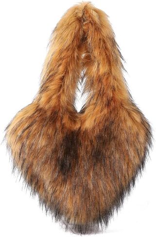 Womens Faux Fur Shoulder Bag Furry Purse Handbag Crossbody Bag Heart Shaped with Shoulder Strap in Kuwait