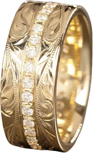Cubic Zirconia Rings For Women, Gold Ring Engraved Non Tarnish Stackable Diamond Eternity Band Wedding Engagement Statement Jewelry Gift in Saudi Arabia