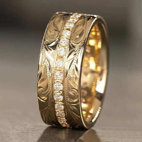 Cubic Zirconia Rings For Women, Gold Ring Engraved Non Tarnish Stackable Diamond Eternity Band Wedding Engagement Statement Jewelry Gift in Saudi Arabia