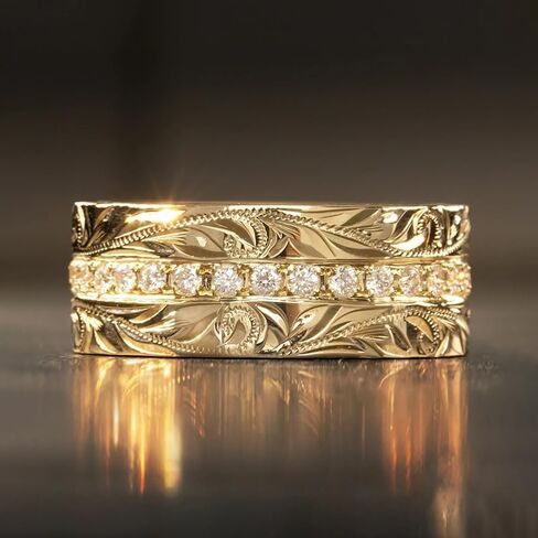 Cubic Zirconia Rings For Women, Gold Ring Engraved Non Tarnish Stackable Diamond Eternity Band Wedding Engagement Statement Jewelry Gift in Saudi Arabia