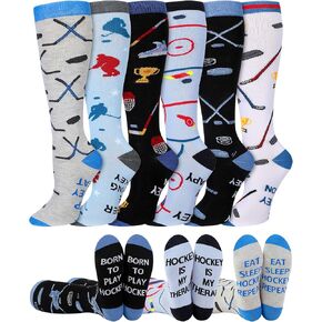 6 Pairs Funny Hockey Knee High Socks for Men Novelty Cotton Athletic Socks Birthday Xmas Holiday Gift for Hockey Lovers in Kuwait