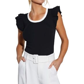 Dressmine ملابس علوية صيفية غير رسمية للسيدات 2025 قمصان عصرية مكشكشة بأكمام قصيرة مثيرة مضلعة ضيقة بياقة دائرية بلوزات علوية in Kuwait