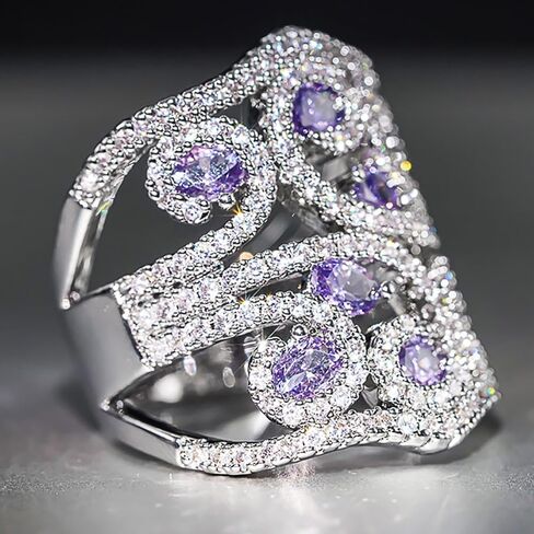 Aesthetic Hollow-out Design Wide Rings with Bright Cubic Zirconia for Women Gorgeous Party Jewelry in Saudi Arabia