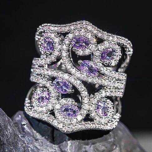 Aesthetic Hollow-out Design Wide Rings with Bright Cubic Zirconia for Women Gorgeous Party Jewelry in Saudi Arabia