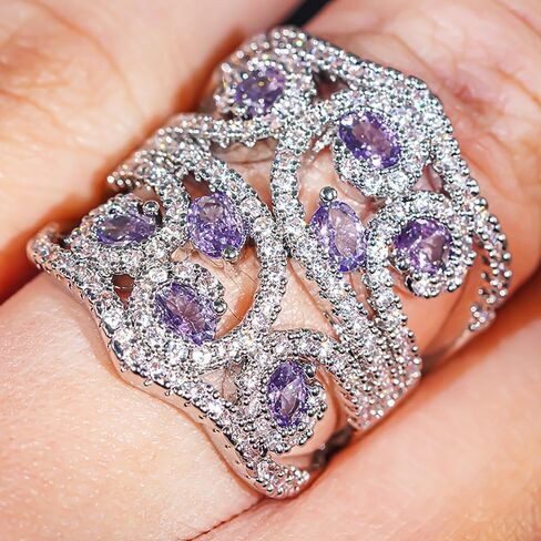 Aesthetic Hollow-out Design Wide Rings with Bright Cubic Zirconia for Women Gorgeous Party Jewelry in Saudi Arabia