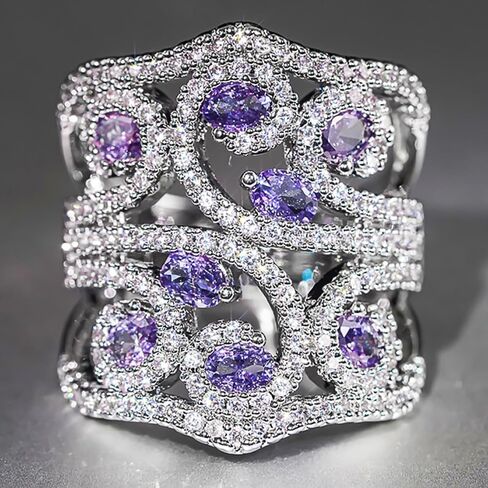 Aesthetic Hollow-out Design Wide Rings with Bright Cubic Zirconia for Women Gorgeous Party Jewelry in Saudi Arabia