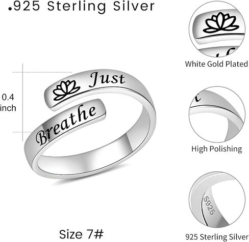 BEILIN Just Breathe Thumb Rings for Women 925 Sterling Silver Adjustable Inspirational Hope Ring Encouragement Gift in Saudi Arabia
