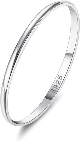 925 Sterling Silver Rings for Women Men 18K White Gold Plated Plain Stackable Thumb Rings Tarnish Resistant Wedding Band Ring Comfort Fit Size 6 to 10, 1mm 2mm 3mm 4mm 5mm in Saudi Arabia