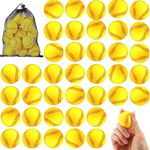 HyDren 50 Pack 2.5 Inch Mini Softball Stress Balls Party Favor Foam Sports Balls Tiny Baseball Toys Team Gifts for Boys Girls Party Supplies School Carnival Reward Ball Games, Yellow in Kuwait