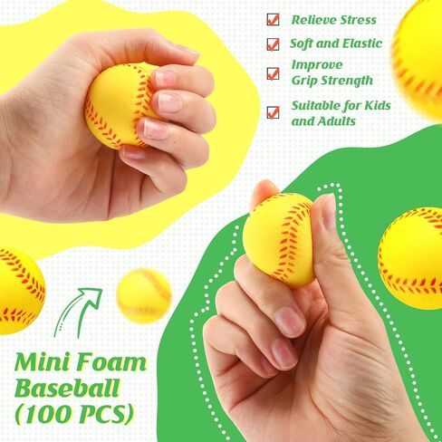 HyDren 50 Pack 2.5 Inch Mini Softball Stress Balls Party Favor Foam Sports Balls Tiny Baseball Toys Team Gifts for Boys Girls Party Supplies School Carnival Reward Ball Games, Yellow in Kuwait