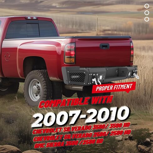 مجموعة المصد الخلفي HECASA متوافقة مع 2007-2010 تشيفي شيفروليه سيلفرادو جي إم سي سييرا 2500 HD 3500 HD مع حلقة على شكل حرف D ولوحة ترخيص وأضواء LED مطلية بمسحوق فولاذي أسود 3 قطع 2 عبوة in Saudi Arabia