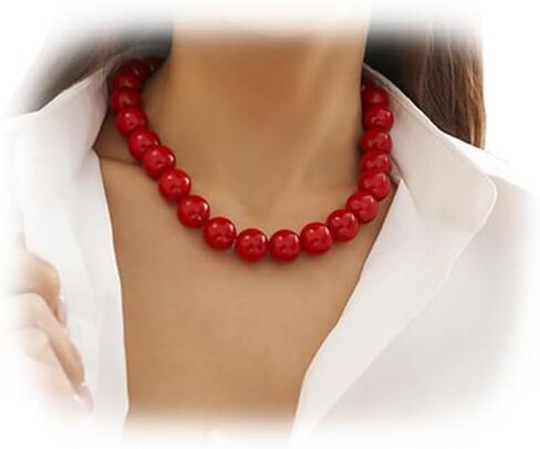Gothic Simple RedBlack Big Ball Chain Necklace Punk Large Bead Clavicle Necklace Summer Beaded Short Choker Necklace Jewelry for Women in Saudi Arabia