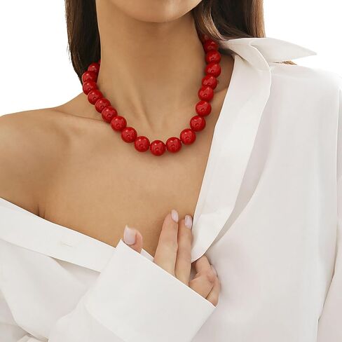 Gothic Simple RedBlack Big Ball Chain Necklace Punk Large Bead Clavicle Necklace Summer Beaded Short Choker Necklace Jewelry for Women in Saudi Arabia
