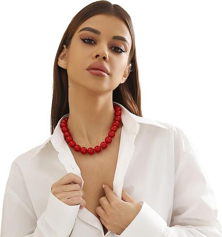 Gothic Simple RedBlack Big Ball Chain Necklace Punk Large Bead Clavicle Necklace Summer Beaded Short Choker Necklace Jewelry for Women in Saudi Arabia