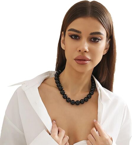 Gothic Simple RedBlack Big Ball Chain Necklace Punk Large Bead Clavicle Necklace Summer Beaded Short Choker Necklace Jewelry for Women in Saudi Arabia