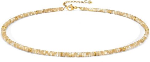 Boho Beaded Choker Necklace for Women, Dainty Natrue Stone Beads Choker Gold-color Plated beads Surfer Necklaces Summer Beach Handmade Jewelry in Saudi Arabia