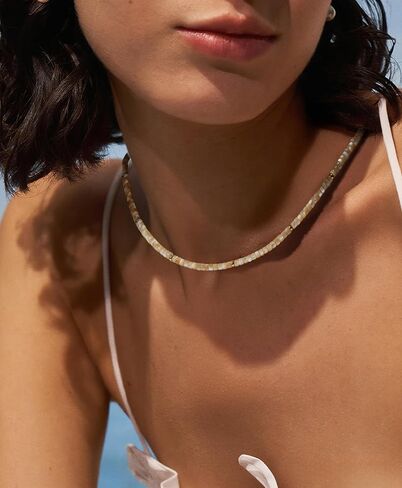 Boho Beaded Choker Necklace for Women, Dainty Natrue Stone Beads Choker Gold-color Plated beads Surfer Necklaces Summer Beach Handmade Jewelry in Saudi Arabia