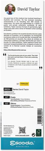 Escoda Signature Artist Watercolor Paint Brush Set, Fabio Cembranelli Set #2, Includes Prado (Synthetic Sable) Flat Bright Size 3/4" & 1" and Prado Round Longliner Size 2 in Kuwait