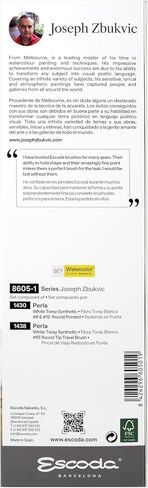 Escoda Signature Artist Watercolor Paint Brush Set, Fabio Cembranelli Set #2, Includes Prado (Synthetic Sable) Flat Bright Size 3/4" & 1" and Prado Round Longliner Size 2 in Kuwait