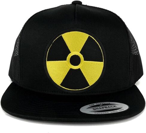 Armycrew 5 Panel Radiation Circular Black Yellow Embroidered Patch Flat Bill Mesh Snapback in Saudi Arabia