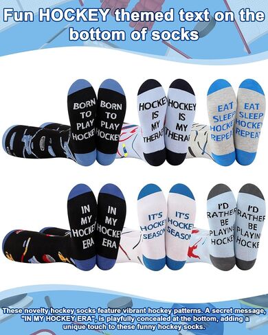 6 Pairs Funny Hockey Knee High Socks for Men Novelty Cotton Athletic Socks Birthday Xmas Holiday Gift for Hockey Lovers in Saudi Arabia