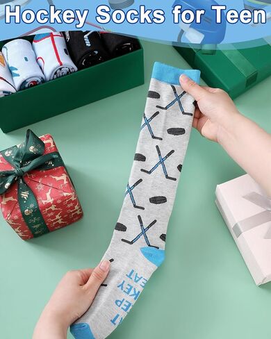 6 Pairs Funny Hockey Knee High Socks for Men Novelty Cotton Athletic Socks Birthday Xmas Holiday Gift for Hockey Lovers in Saudi Arabia
