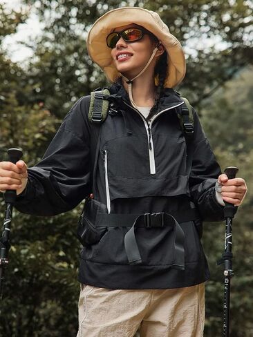 Yousify Womens Waterproof Rain Jackets with Hood Running Cycling Hiking Pullover Lined Rain Coats in Kuwait