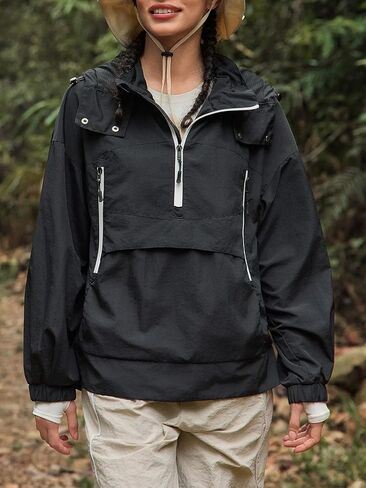 Yousify Womens Waterproof Rain Jackets with Hood Running Cycling Hiking Pullover Lined Rain Coats in Kuwait