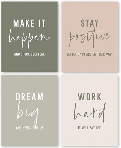 QLMX Office Inspirational Wall Art Prints Set of 4, Boho Motivational Make It Happen Stay Postive Prints Wall Decor for Office, Positive Quotes Poster for Home 8"x10" Unframed in Saudi Arabia