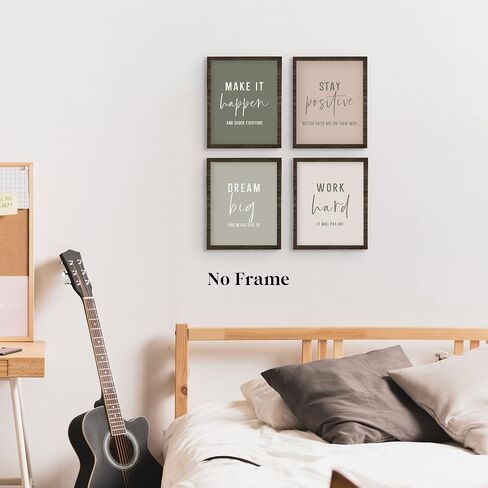 QLMX Office Inspirational Wall Art Prints Set of 4, Boho Motivational Make It Happen Stay Postive Prints Wall Decor for Office, Positive Quotes Poster for Home 8"x10" Unframed in Saudi Arabia