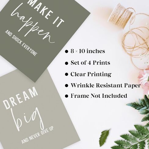 QLMX Office Inspirational Wall Art Prints Set of 4, Boho Motivational Make It Happen Stay Postive Prints Wall Decor for Office, Positive Quotes Poster for Home 8"x10" Unframed in Saudi Arabia
