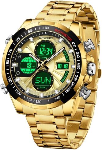 Luxury Stainless Steel Watches for Men Digital Analog Mens Watch with Countdown Alarm Three Time Zone Waterproof Classic Business Wristwatch in Saudi Arabia
