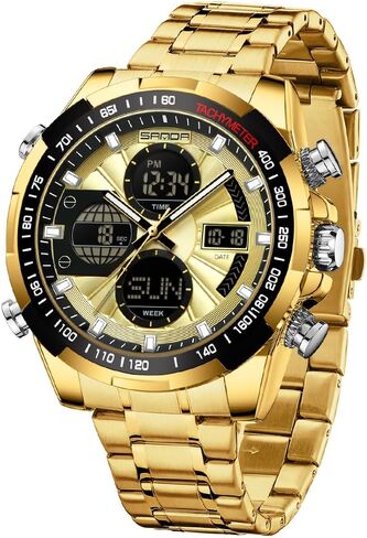 Luxury Stainless Steel Watches for Men Digital Analog Mens Watch with Countdown Alarm Three Time Zone Waterproof Classic Business Wristwatch in Saudi Arabia
