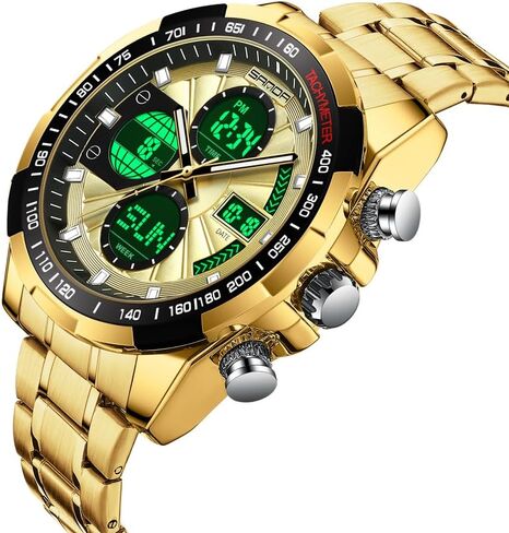 Luxury Stainless Steel Watches for Men Digital Analog Mens Watch with Countdown Alarm Three Time Zone Waterproof Classic Business Wristwatch in Saudi Arabia