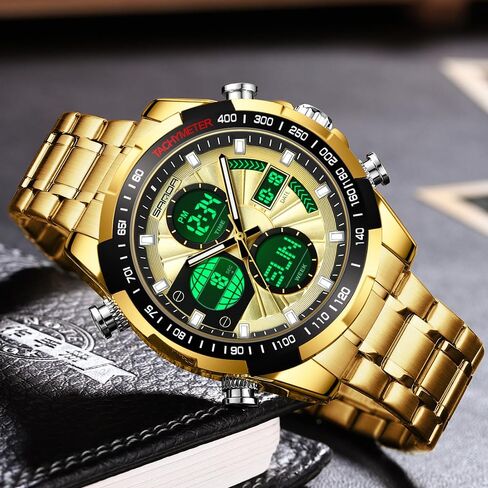 Luxury Stainless Steel Watches for Men Digital Analog Mens Watch with Countdown Alarm Three Time Zone Waterproof Classic Business Wristwatch in Saudi Arabia