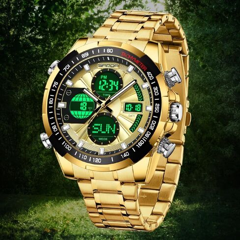 Luxury Stainless Steel Watches for Men Digital Analog Mens Watch with Countdown Alarm Three Time Zone Waterproof Classic Business Wristwatch in Saudi Arabia