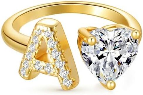 Wellike Gold Initial Ring For Women Non Tarnish Dainty Letter Ring 18k Gold Plated Open Adjustable Gold Rings Heart Pinky Trendy Cubic Zirconia Tarnish Free Jewelry in Saudi Arabia