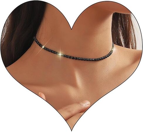 Bethynas Tennis Choker Necklace Gold Silver Plated Full Rhinestone Neck Chain Sparkly Crystal Bridal Wedding Party Neck Jewelry for Women in Saudi Arabia