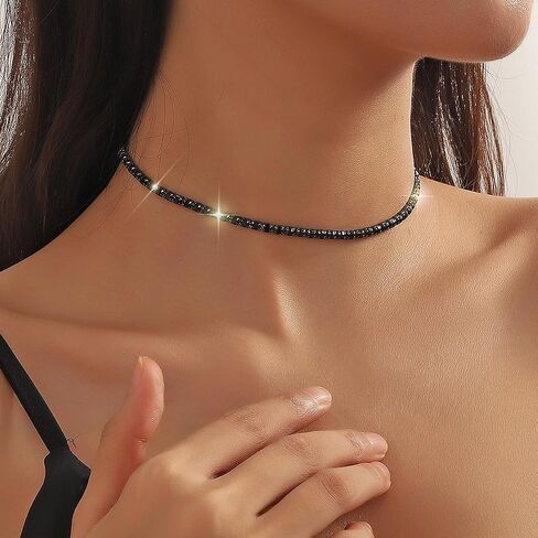 Bethynas Tennis Choker Necklace Gold Silver Plated Full Rhinestone Neck Chain Sparkly Crystal Bridal Wedding Party Neck Jewelry for Women in Saudi Arabia