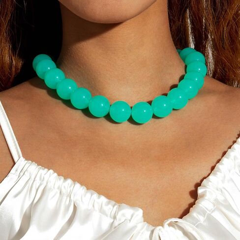 Chunky Acrylic Resin Beaded Necklace for Women Colorful Large Round Choker Adjustable Stack Acrylic Beads Necklace Resin Summer Party Jewelry in Saudi Arabia