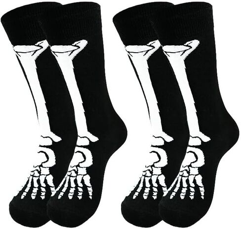 2 Pairs Novelty Skeleton Socks Funny Spooky Cozy Casaul Crew Socks for Men Women in Saudi Arabia