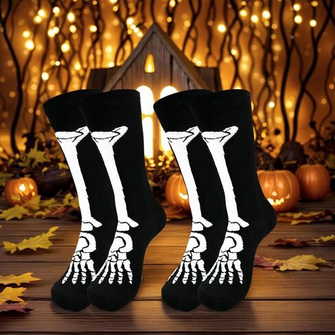 2 Pairs Novelty Skeleton Socks Funny Spooky Cozy Casaul Crew Socks for Men Women in Saudi Arabia