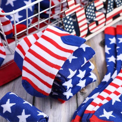 Zhanmai 24 Pairs USA Flag Socks 4th of July Accessories for Men Women Stars Stripes Sock for Patriotic Freedom Memorial Veteran Gifts(Stylish) in Saudi Arabia