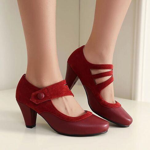 Women's Mary Jane Close Round Toe Vintage Ankle Strap Rockability 1950s Gatsby Heels Retro 1920s Victorian Pumps Shoes in Saudi Arabia