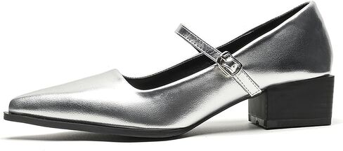 Women's Patent Leather Low Chunky Heel Dress Mary Jane Shoes Stylish Closed Pointed Ankle Strap Block Heel Non-Slip Formal Pumps Suitable for Wedding Bride Work in Kuwait