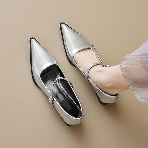 Women's Patent Leather Low Chunky Heel Dress Mary Jane Shoes Stylish Closed Pointed Ankle Strap Block Heel Non-Slip Formal Pumps Suitable for Wedding Bride Work in Kuwait