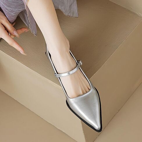 Women's Patent Leather Low Chunky Heel Dress Mary Jane Shoes Stylish Closed Pointed Ankle Strap Block Heel Non-Slip Formal Pumps Suitable for Wedding Bride Work in Kuwait