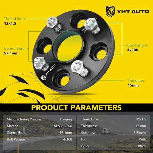 YHTAUTO 4x100mm Hubcentric Wheel Spacers 15mm Fits Dodge Charger, Chevrolet Cobalt, Chrysler, Saturn, Pontiac, Geo Models, Forged Tire Spacers 15mm with M12x1.5 Studs 57.1mm Hub Bore 2PCS, Black in Saudi Arabia
